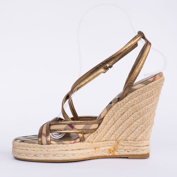 Burberry Metallic Gold Wedge Sandals - Picture 8 of 10